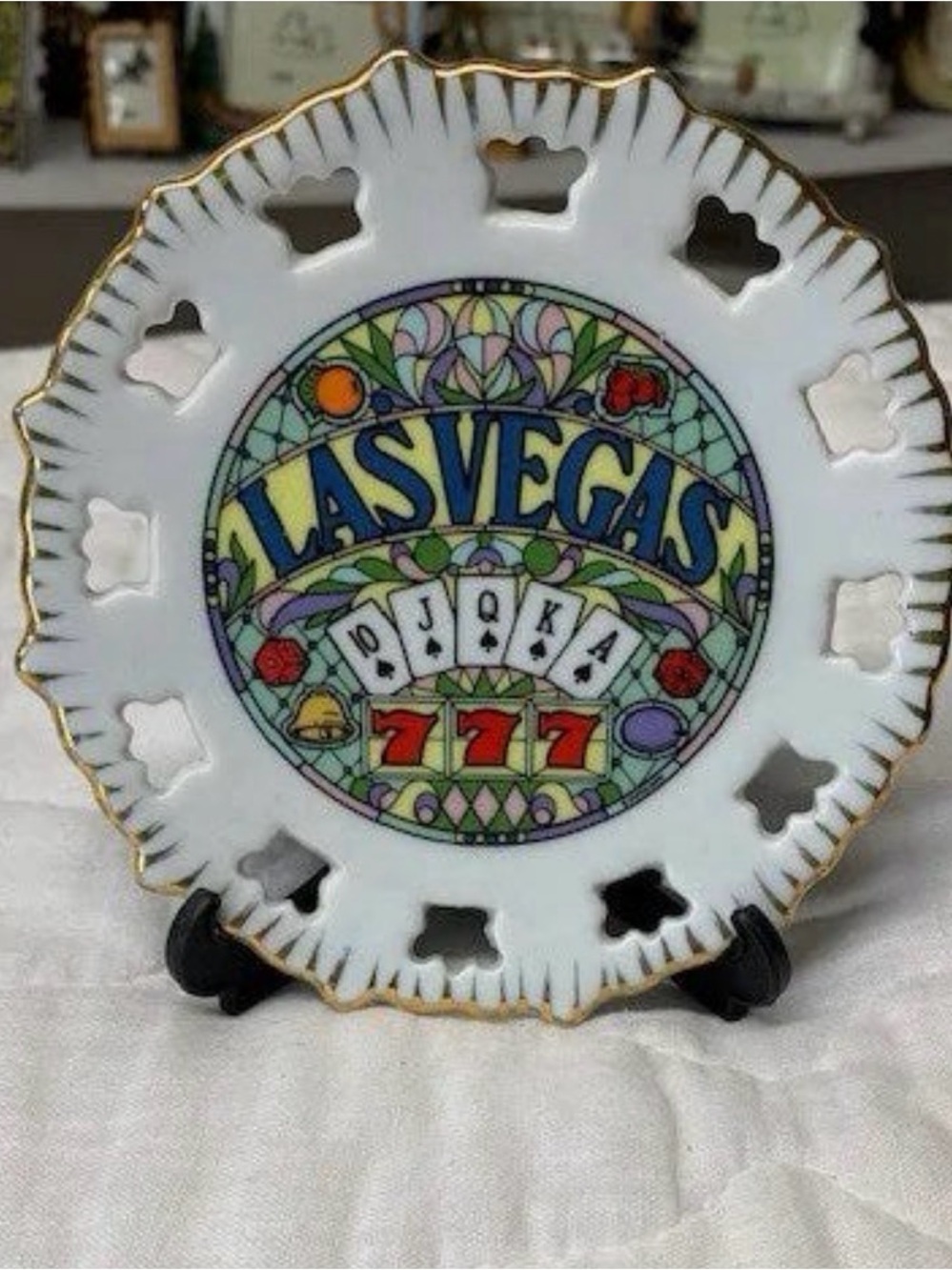 Vintage Las Vegas Decorative Porcelain Collector Plate - Colorful Casino Motif